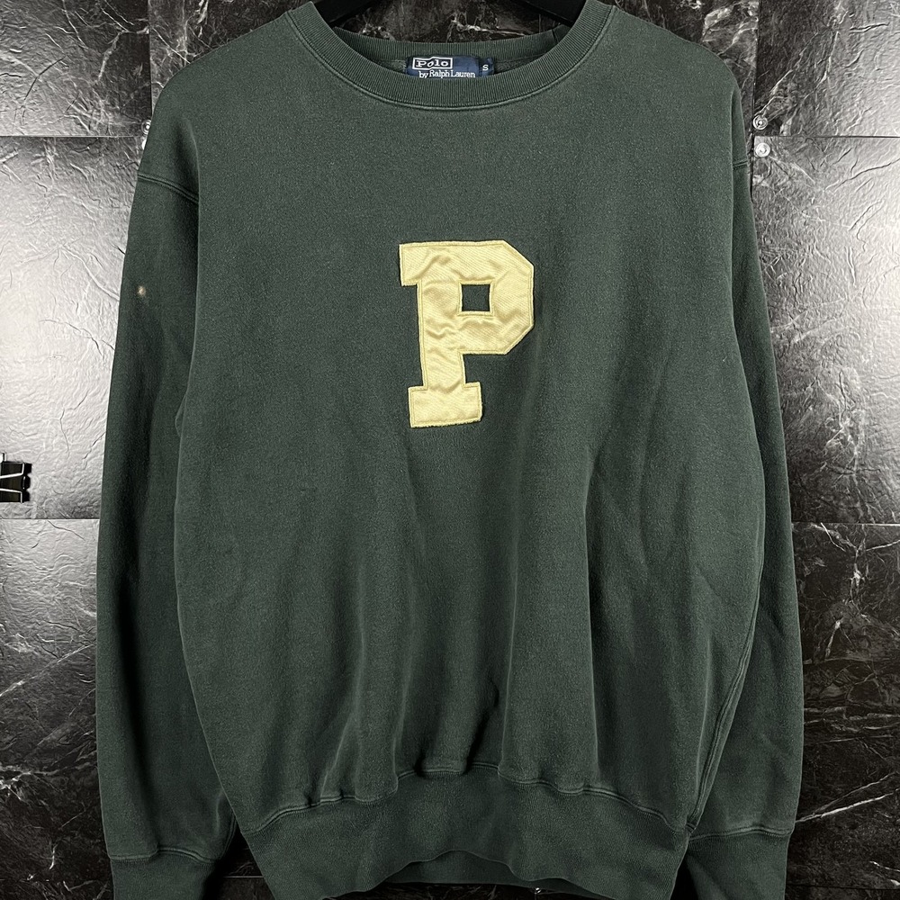 Polo Ralph Lauren Men's Green Vtg P Fleece Sweatshirt Small -Flaws